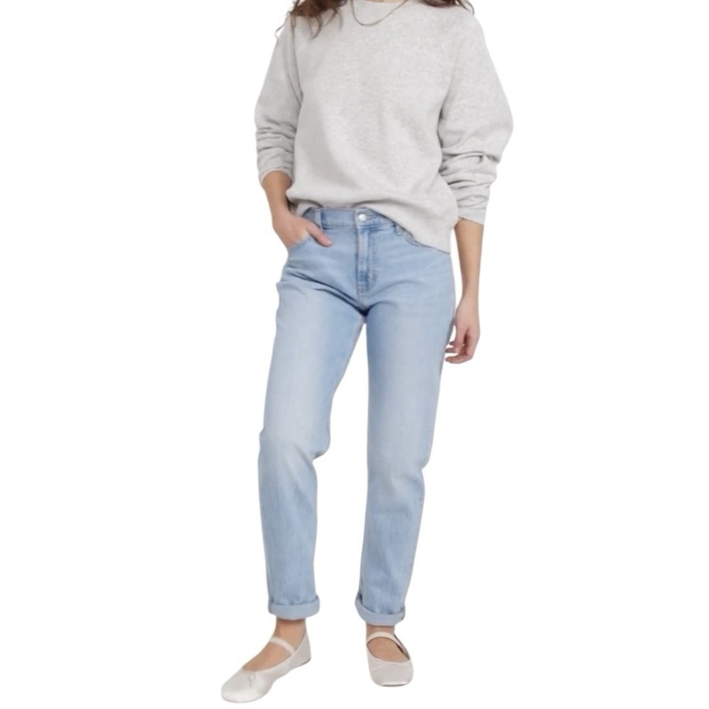 Old Navy Mid-Rise Wow Boyfriend Jeans Relaxed Fit Roll-Up Cuff Denim Women's 10